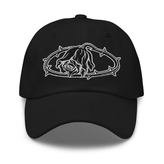 Crown of Thorns Black Death Rose embroidered dad hat, product image 1