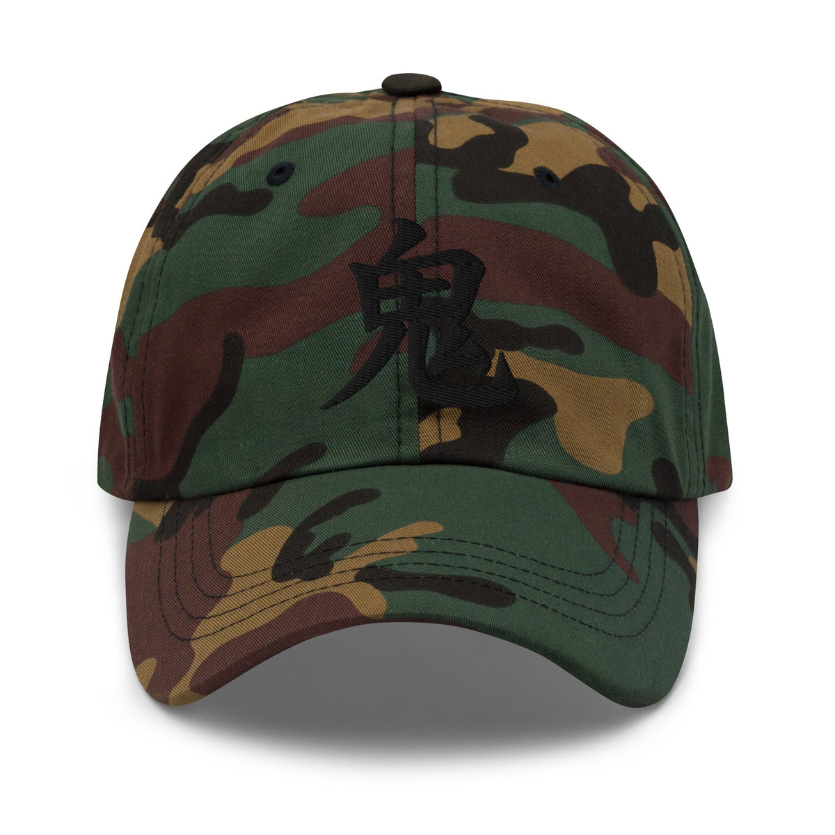 Demon Kanji Symbol Hat (鬼) – Black on Black Tonal Embroidery Dad Cap, Minimal Anime Gift embroidered dad hat, product image 7