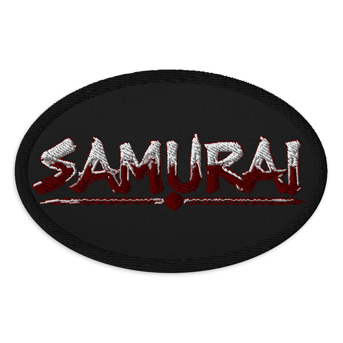 Oval embroidered patch featuring Anime Samurai Warrior, front view