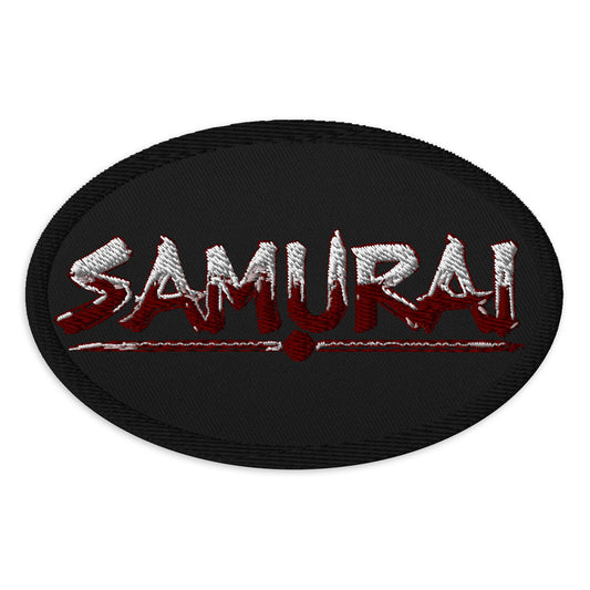 Oval embroidered patch featuring Anime Samurai Warrior, front view