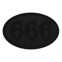 Oval embroidered patch featuring Black 666 Number of the Beast, front view