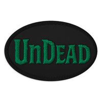 Oval embroidered patch featuring Undead Zombie Horror, front view