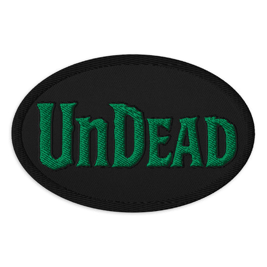 Oval embroidered patch featuring Undead Zombie Horror, front view