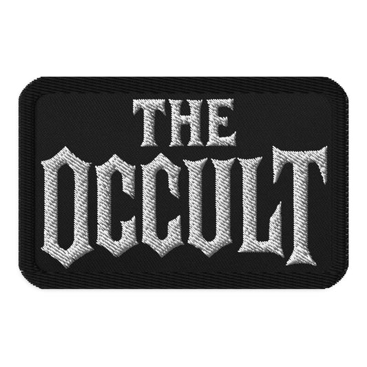 Rectangle embroidered patch featuring The Occult White Supernatural Iron-On, front view