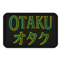 Rectangle embroidered patch featuring Otaku オタク, front view
