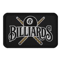 Rectangle embroidered patch featuring Billiards 8 Ball Embroidered, front view