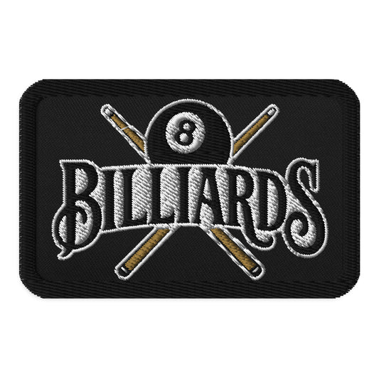 Rectangle embroidered patch featuring Billiards 8 Ball Embroidered, front view