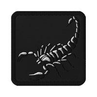 Square embroidered patch featuring Scorpion, front view
