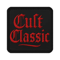 Square embroidered patch featuring Cult Classic Red Gen X, front view