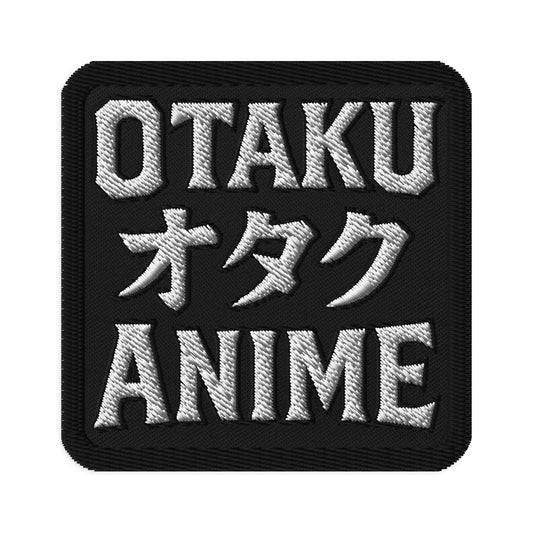 Square embroidered patch featuring Otaku オタク Anime, front view