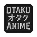 Square embroidered patch featuring Otaku オタク Anime, front view