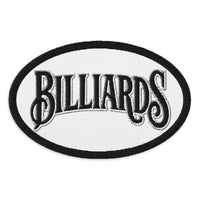 Oval embroidered patch featuring Billiards Pool Hall Embroidered, front view