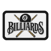 Rectangle embroidered patch featuring Billiards 8 Ball Embroidered, front view