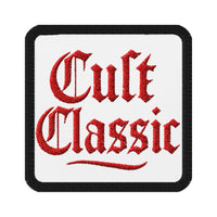 Square embroidered patch featuring Cult Classic Red Gen X, front view