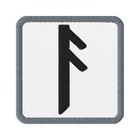 Square embroidered patch featuring Ansuz Rune, front view