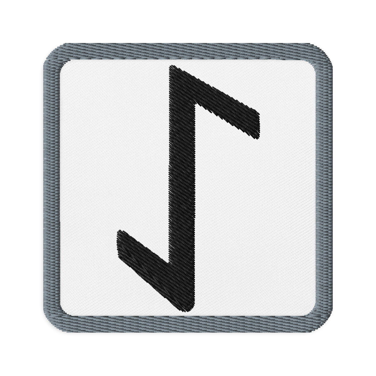Square embroidered patch featuring Eihwaz Rune, front view