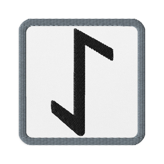 Square embroidered patch featuring Eihwaz Rune, front view
