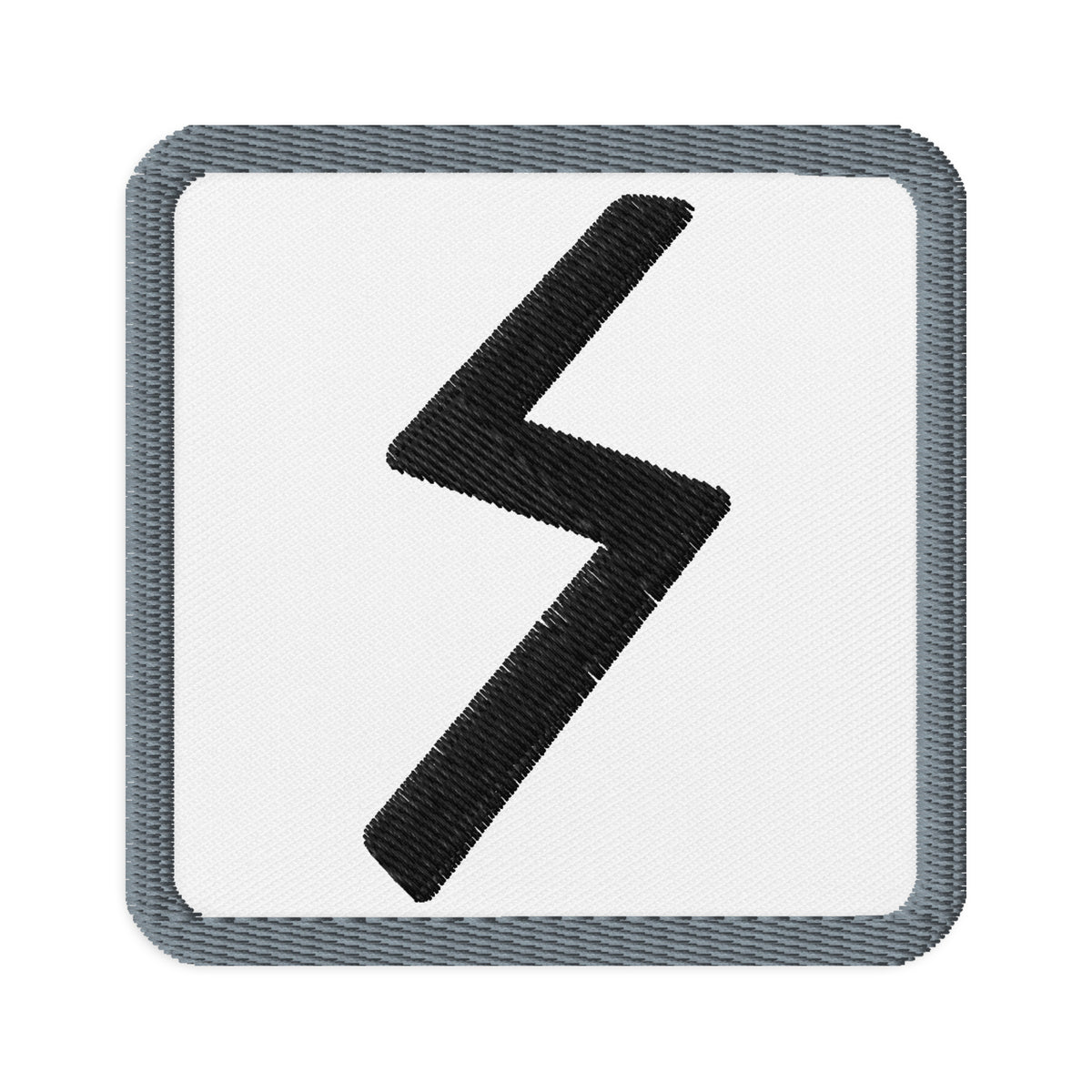 Square embroidered patch featuring Sowilo Rune, front view