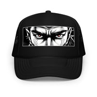 Light Pink / White / Light Pink trucker hat featuring Anime Samurai Eyes embroidered artwork, product image 4