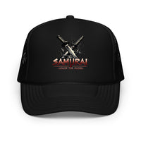 Light Pink / White / Light Pink trucker hat featuring Katana Splash Samurai embroidered artwork, product image 4