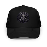Light Pink / White / Light Pink trucker hat featuring All Seeing Eye embroidered artwork, product image 4