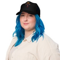 Navy trucker hat featuring Ankh Symbol embroidered artwork, product image 2