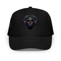 Light Pink / White / Light Pink trucker hat featuring Mechanical Scarab embroidered artwork, product image 4