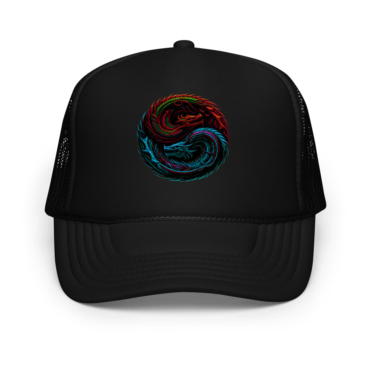 Light Pink / White / Light Pink trucker hat featuring Yin Yang Dragon embroidered artwork, product image 4