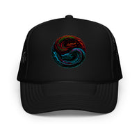Light Pink / White / Light Pink trucker hat featuring Yin Yang Dragon embroidered artwork, product image 4
