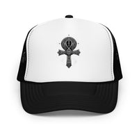 White trucker hat featuring Ankh Symbol embroidered artwork, product image 7