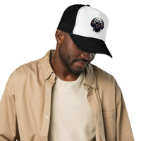 Navy trucker hat featuring Mechanical Scarab embroidered artwork, product image 2