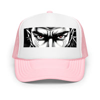 White trucker hat featuring Anime Samurai Eyes embroidered artwork, product image 7