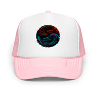 White trucker hat featuring Yin Yang Dragon embroidered artwork, product image 7