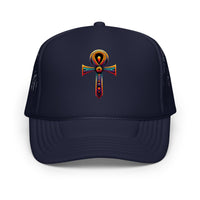 Light Pink / White / Light Pink trucker hat featuring Ankh Symbol embroidered artwork, product image 4