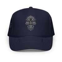 Light Pink / White / Light Pink trucker hat featuring Ankh Symbol embroidered artwork, product image 4