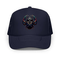 Black / White / Black trucker hat featuring Mechanical Scarab embroidered artwork, product image 5