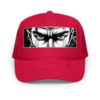 White / Royal / Red trucker hat featuring Anime Samurai Eyes embroidered artwork, product image 6