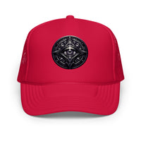 White / Royal / Red trucker hat featuring All Seeing Eye embroidered artwork, product image 6