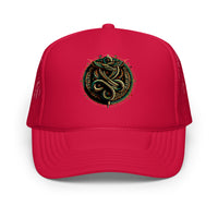 Black / White / Black trucker hat featuring Ouroboros Snake Hat embroidered artwork, product image 5