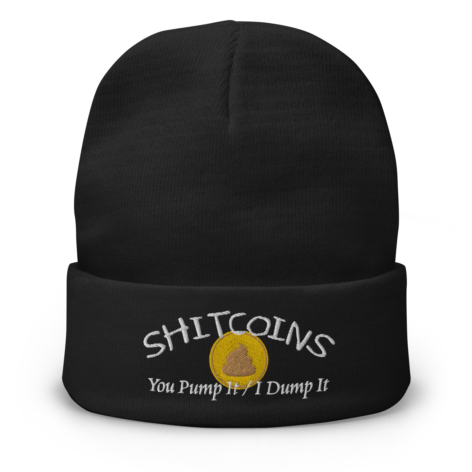Shitcoins Pump and Dump Meme Coins Tokens Embroidered Cuff Beanie Cap