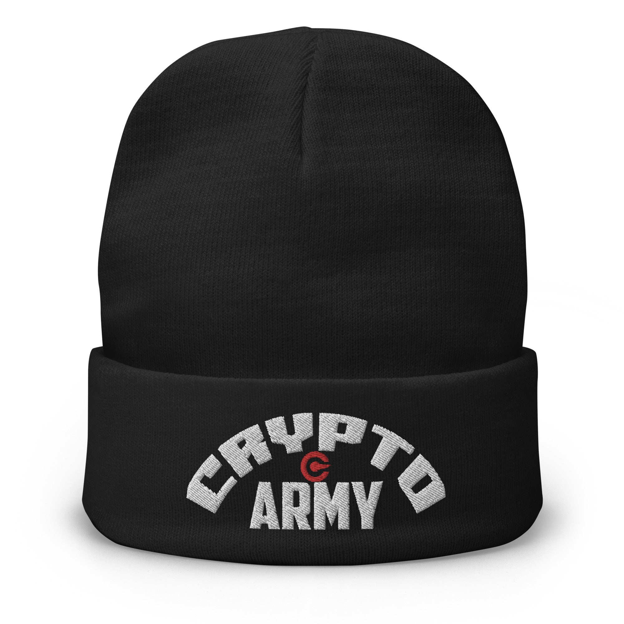 Crypto Army Curved Cryptocurrency Symbol Embroidered Cuff Beanie Cap