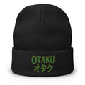 Black cuffed beanie with Otaku オタク embroidered artwork, front view