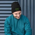 Black cuffed beanie with Otaku オタク embroidered artwork, front view
