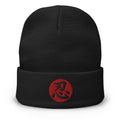 Black cuffed beanie with Endure Kanji 忍 (Nin) embroidered artwork, front view