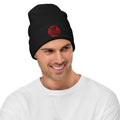 Black cuffed beanie with Endure Kanji 忍 (Nin) embroidered artwork, front view