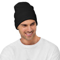 Black cuffed beanie with Void Kanji Symbol (無) embroidered artwork, front view