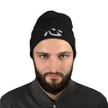 Black cuffed beanie with Japanese Kanji Heart 心 embroidered artwork, front view