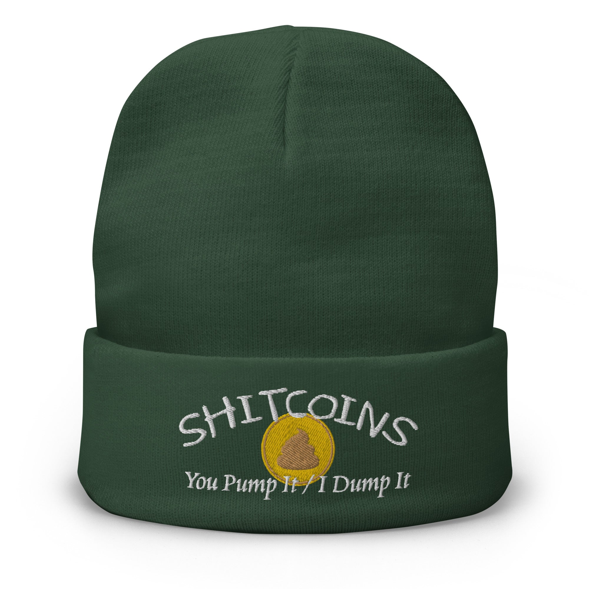 Shitcoins Pump and Dump Meme Coins Tokens Embroidered Cuff Beanie Cap