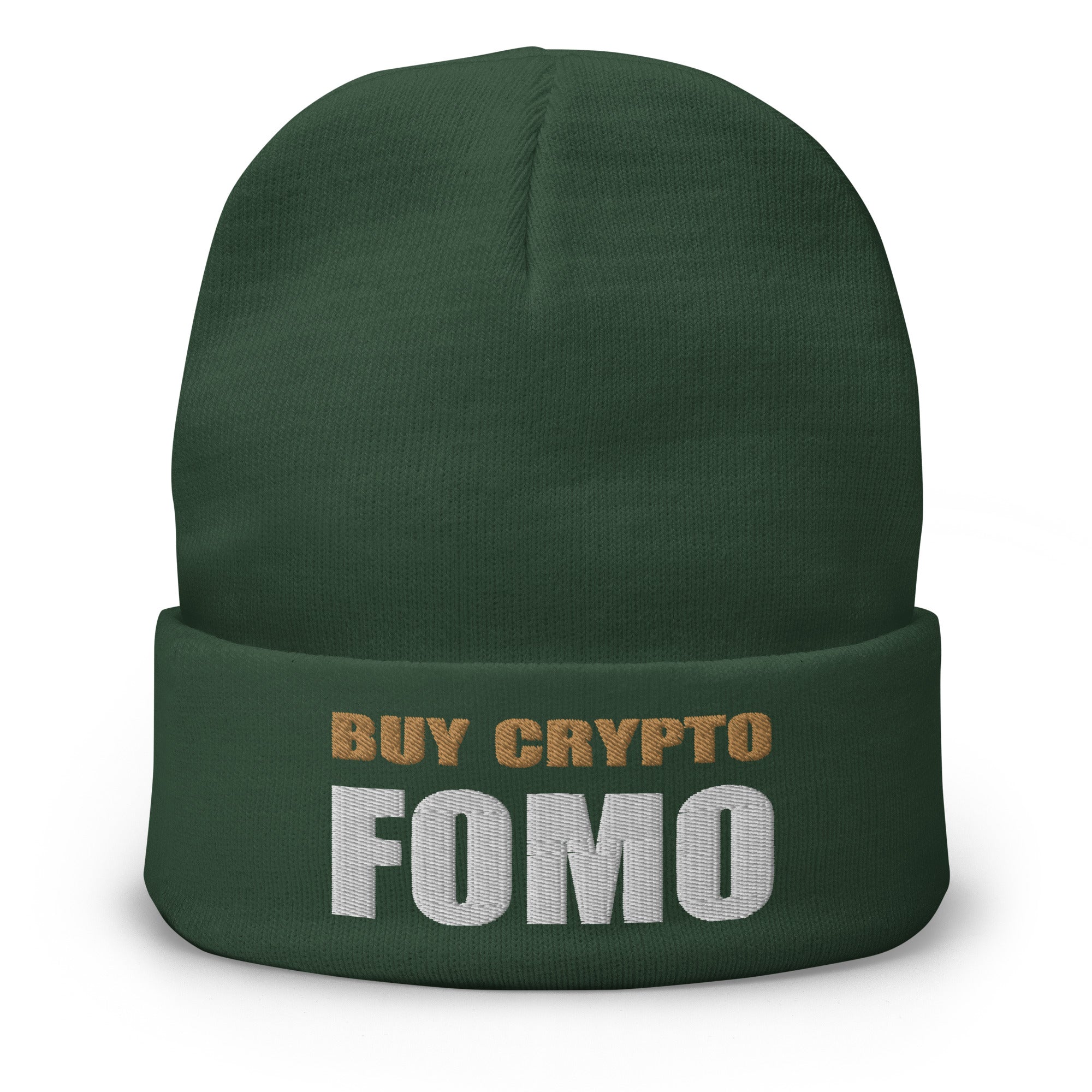 Buy Crypto Now and FOMO In Bitcoin Ethereum Embroidered Cuff Beanie Cap