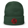 Green cuffed beanie with Endure Kanji 忍 (Nin) embroidered artwork, front view